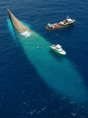June 10, 2002, a Resolve Marine Group salvage team finished scuttling the ship, the premature sinking and incorrect orientation of the vessel attracting worldwide attention to the project.